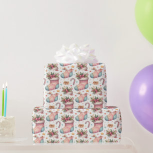 Papel De Presente Embrulho de Natal com meias e presentes