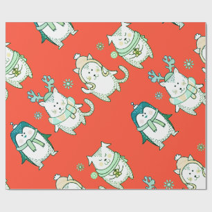 PAPEL DE PRESENTE EMBRULHO DE NATAL DE ANIMAL DESENHADO FOFO