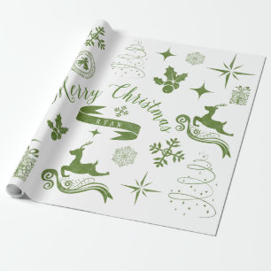 Papel De Presente Embrulho de Natal Verde e Branco Personalizado Vin