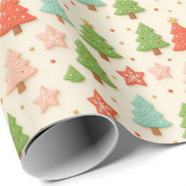 Papel De Presente Embrulho de Presente de Natal com Falsos Biscoitos