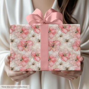 Papel De Presente Embrulho delicado rosa pálido e dourado para 60 an