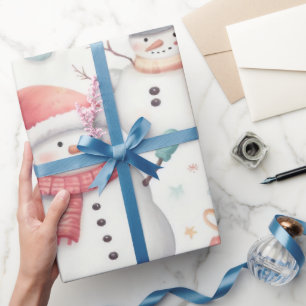 Papel De Presente Embrulho festivo de Natal com bonecos de neve