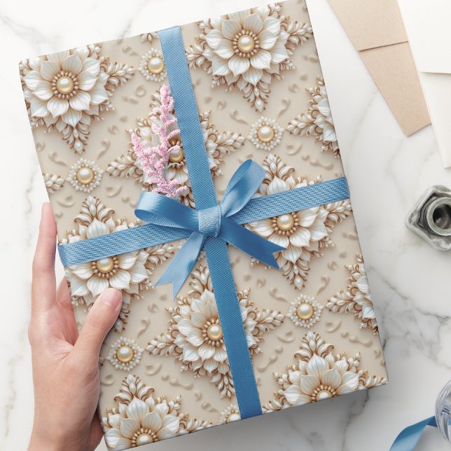 Papel De Presente Embrulho Floral de Noiva com Estilo '3D' Moderno e (Criador carregado)
