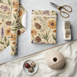 Papel De Presente Embrulho Floral de Pinha e Lavanda da Botica