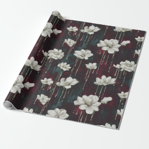 Papel De Presente Embrulho Floral Escuro Gotejante