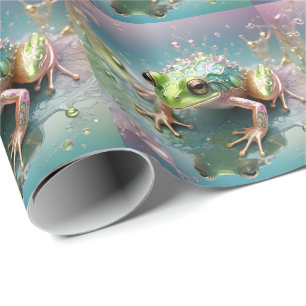 Papel De Presente "Emerald Essence: Sapo Verde na Arte Fractal"