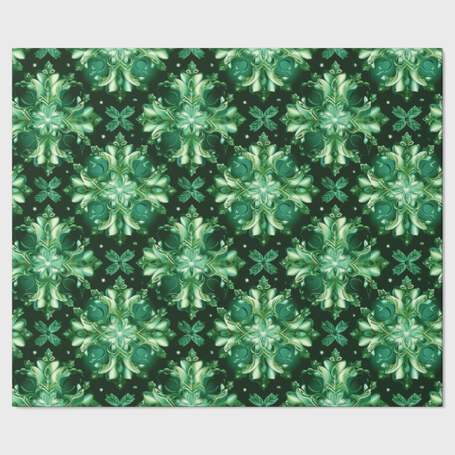 Papel De Presente Emerald Green Celtic Irish Snowflakes (Barra)