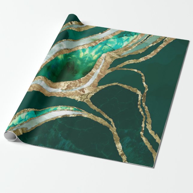 Papel De Presente Emerald Green e abstrato Dourada (Desenrolado)