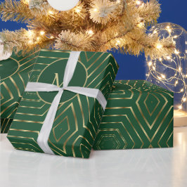 Papel De Presente Emerald Green E Dourada Geométrica
