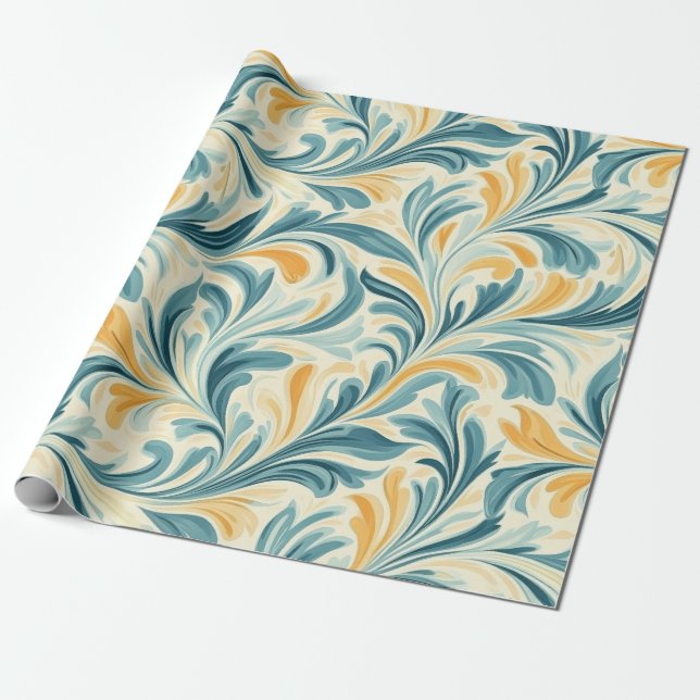 Papel De Presente Emerald Green e Dourada Paisley Leaf Pattern (Desenrolado)