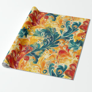 Papel De Presente Emerald Green e Douradas Folhas de Abstrato Paisle