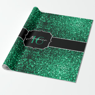 Papel De Presente Emerald Green faux glitter sparkles Sweet 16