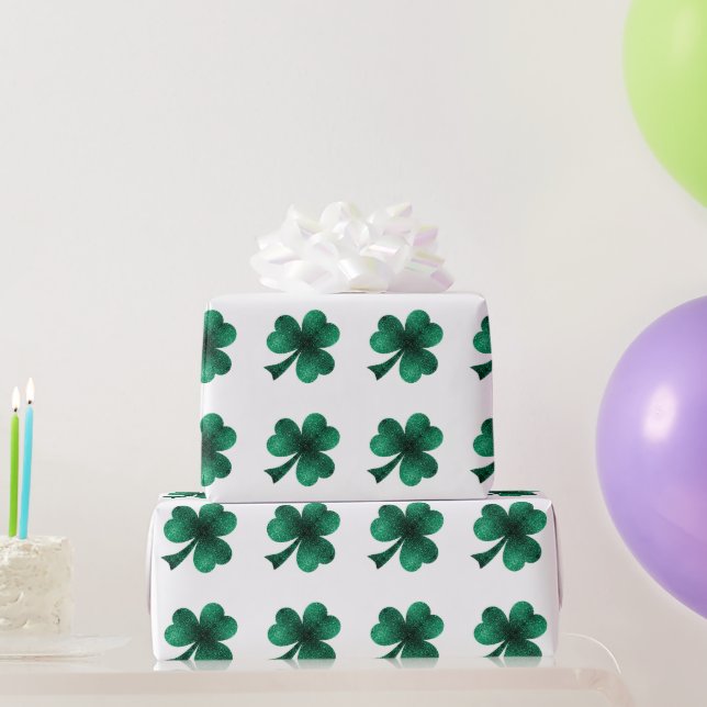 Papel De Presente Emerald Sparkles Shamrock verde mais verde branco (Presentes para festas)
