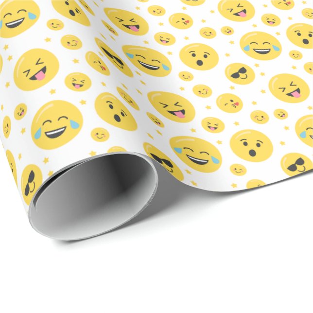 Papel De Presente Emoji Enfrenta Papel De Embalagem De Aniversário D (Ponta do rolo)