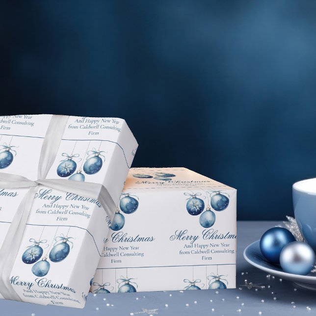 Papel De Presente Empresa de Elegantes Ornamentos de Natal Azuis (Criador carregado)
