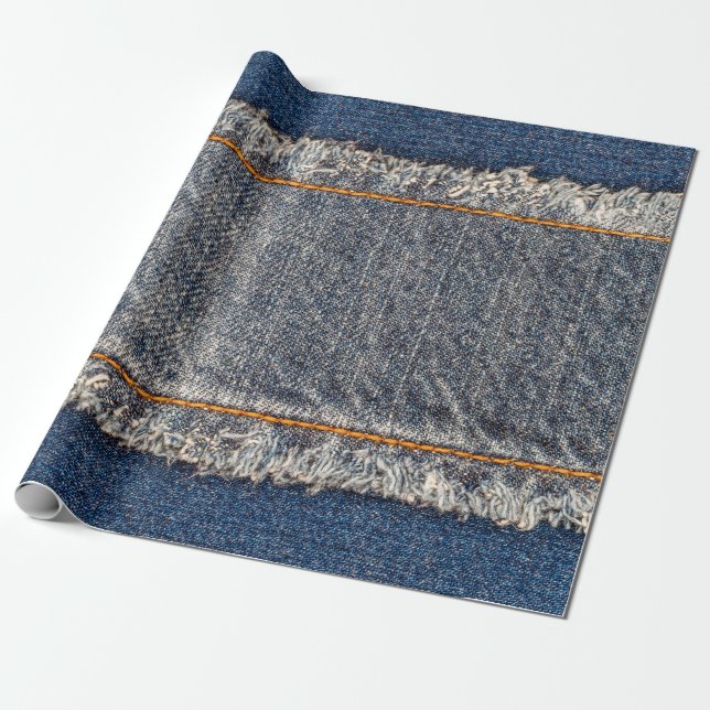 Papel De Presente Encaixe o quadro do tecido de jeans azuis. Fabr de (Desenrolado)