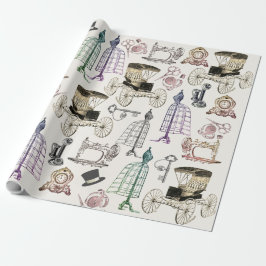 Papel De Presente Encantador Padrão Antigo de Carroça Vintage Modern