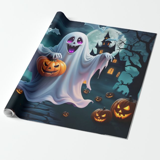 Papel De Presente Encantando a design de Halloween. (Desenrolado)