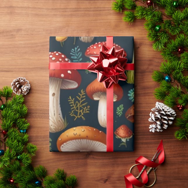 Papel De Presente Encantando Floresta de Cogumelos (Presente de Natal)
