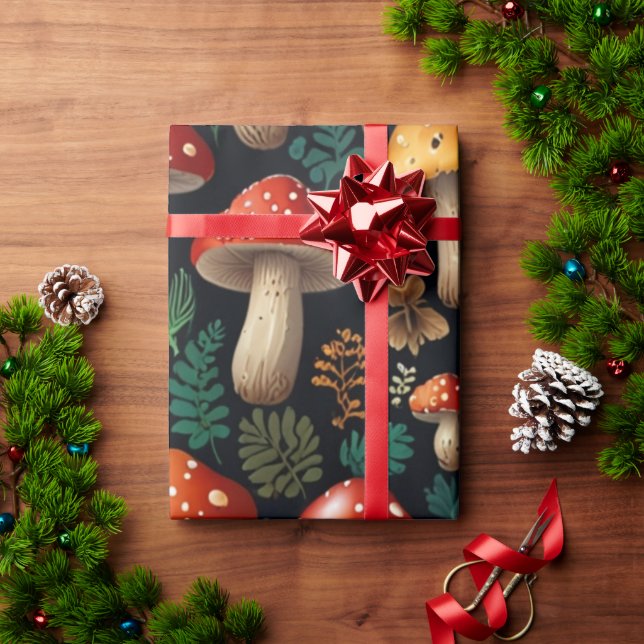 Papel De Presente Encantando Floresta de Cogumelos (Presente de Natal)
