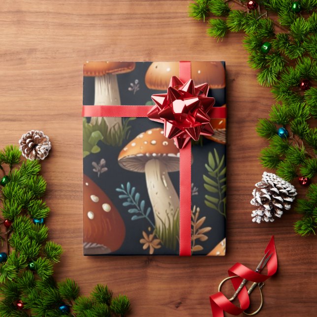 Papel De Presente Encantando Floresta de Cogumelos (Presente de Natal)