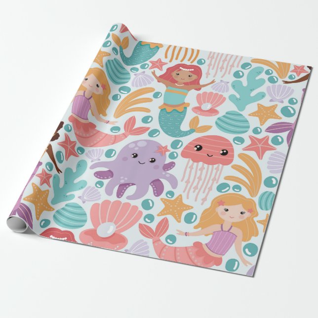 Papel De Presente Encantando Mundo Subaquático (Desenrolado)