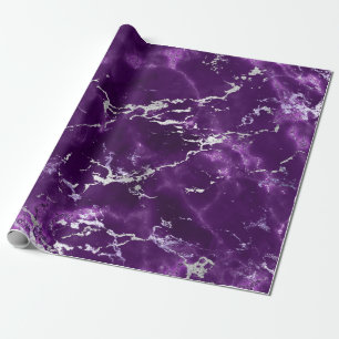 Papel De Presente Encanto brilhante de mármore preto de prata roxo