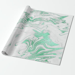 Papel De Presente Encanto brilhante de prata verde do mármore do