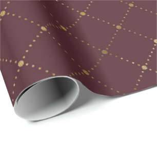 Papel De Presente Encanto Dourado marrom da geometria da grade dos