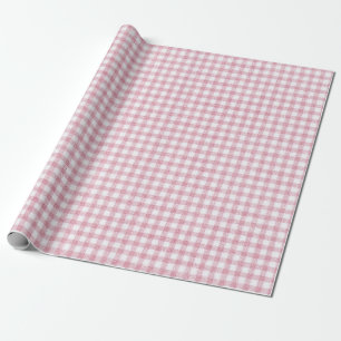 Papel De Presente Encanto Xadrez Pequeno Rosa e Branco Aveludado