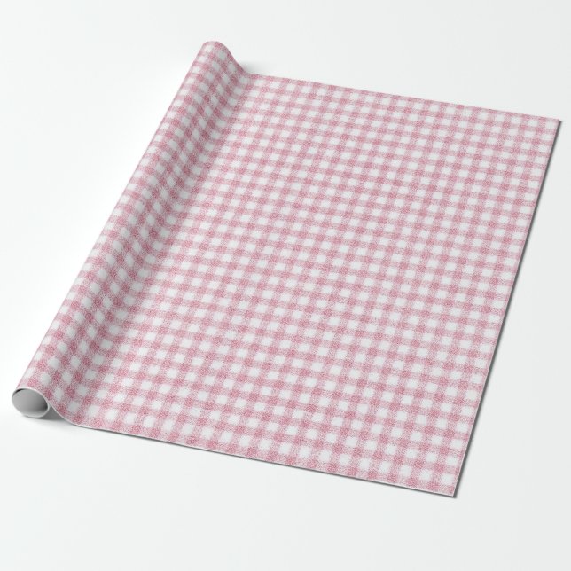 Papel De Presente Encanto Xadrez Pequeno Rosa e Branco Aveludado (Desenrolado)