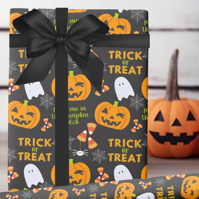 Papel De Presente Encontre-Me No Halloween Do Patch De Abóbora (Meet Me In The Pumpkin Patch Fun Halloween Wrapping Paper)
