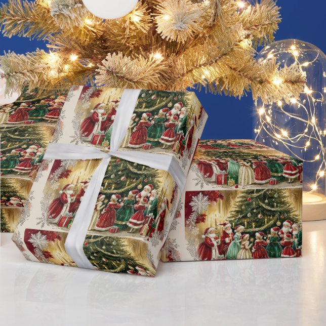 Papel De Presente Encontro de Natal Vitoriano perto da Árvore de Nat (Feriados)