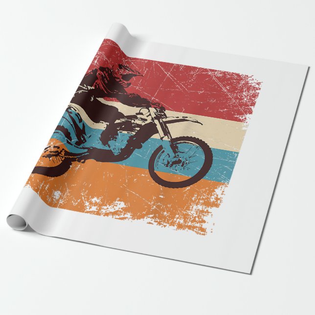 Papel De Presente Enduro de Motocross em motocicleta retrô fora da e (Desenrolado)