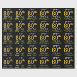 Papel De Presente Enegreça, ANIVERSÁRIO "FELIZ " Dourado do 80 do