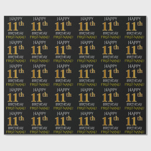 Papel De Presente Enegreça, ANIVERSÁRIO FELIZ Dourado do falso "11