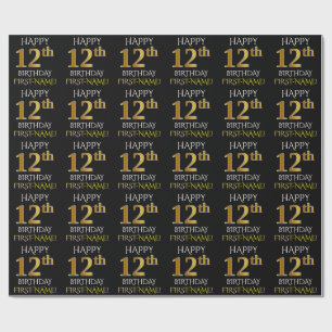 Papel De Presente Enegreça, ANIVERSÁRIO FELIZ Dourado do falso "12