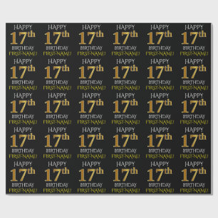 Papel De Presente Enegreça, ANIVERSÁRIO FELIZ Dourado do falso "17