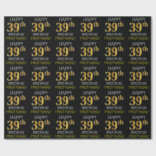 Papel De Presente Enegreça, ANIVERSÁRIO FELIZ Dourado do falso "39