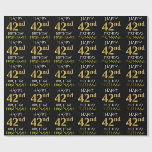 Papel De Presente Enegreça, ANIVERSÁRIO FELIZ Dourado do falso "42