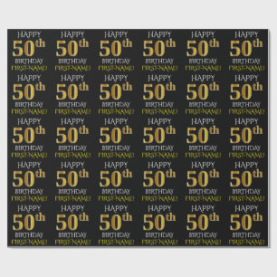 Papel De Presente Enegreça, ANIVERSÁRIO FELIZ Dourado do falso "50