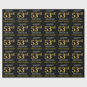 Papel De Presente Enegreça, ANIVERSÁRIO FELIZ Dourado do falso "53