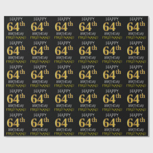 Papel De Presente Enegreça, ANIVERSÁRIO FELIZ Dourado do falso "64
