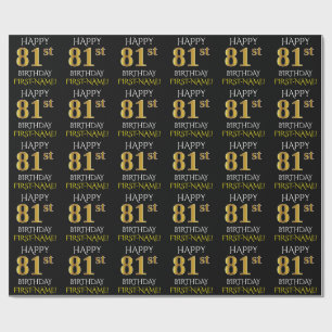 Papel De Presente Enegreça, ANIVERSÁRIO FELIZ Dourado do falso "81