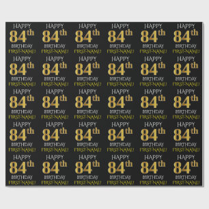 Papel De Presente Enegreça, ANIVERSÁRIO FELIZ Dourado do falso "84