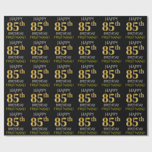 Papel De Presente Enegreça, ANIVERSÁRIO FELIZ Dourado do falso "85