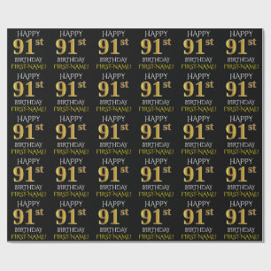 Papel De Presente Enegreça, ANIVERSÁRIO FELIZ Dourado do falso "91