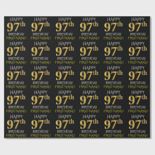 Papel De Presente Enegreça, ANIVERSÁRIO FELIZ Dourado do falso "97