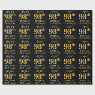 Papel De Presente Enegreça, ANIVERSÁRIO FELIZ Dourado do falso "98
