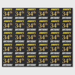 Papel De Presente Enegreça, falso/ouro de imitação, "34o ANIVERS